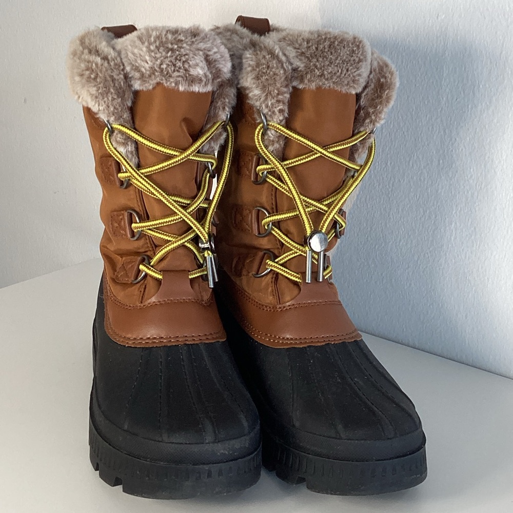 Brown and Black Fur-Lined Winter Boots